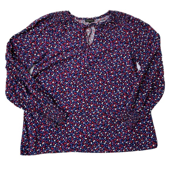 Talbots Tops - Talbots Blouse Sz XS Colorful Long Sleeve Smocked Fringe Tie Neck Elastic Womens